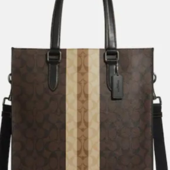 COACH Graham Structured Tote In Blocked Signature Canvas w Varsity Stripe - Picture 2 of 2